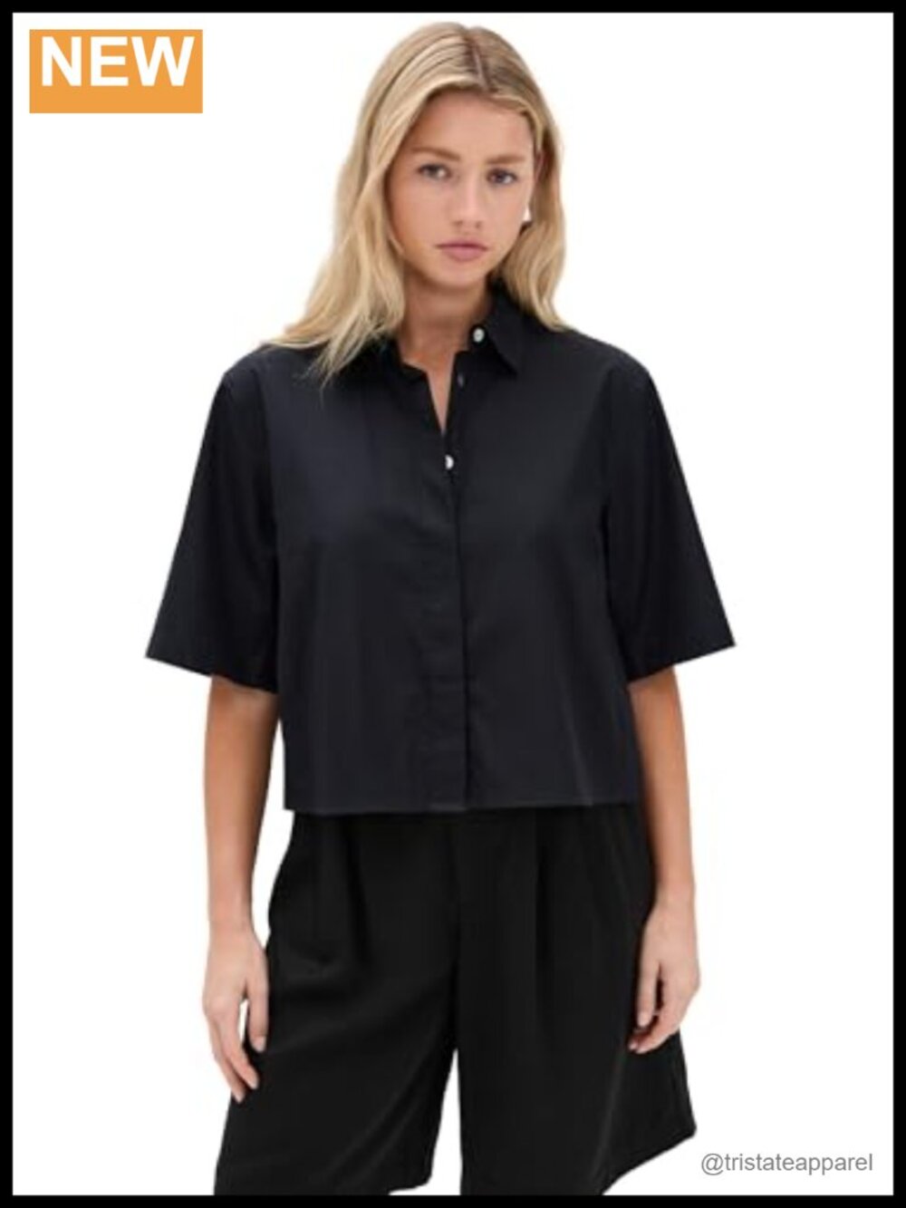 Short Sleeve Cropped Shirt 100% Cotton Relaxed Fit Button Up